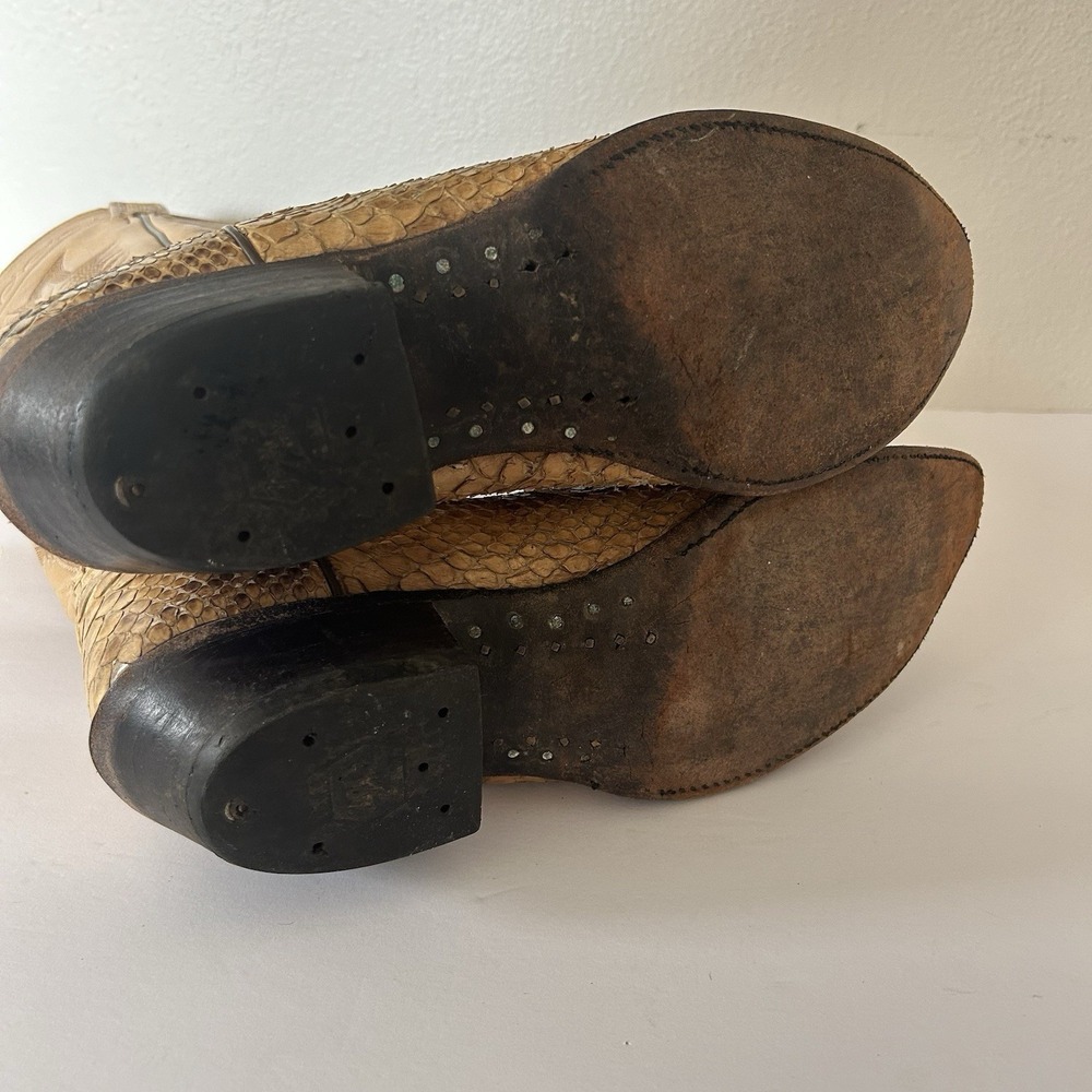 Tony Lama Snakeskin Cowboy Boots Mens 9.5 D Tan Good Exotic Leather Western 8721 - Picture 3 of 12